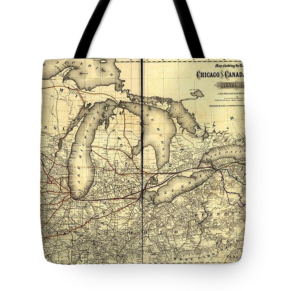 Vintage Tote Bag featuring the photograph Chicago and Canada Southern Railway Route Map by Georgia Clare