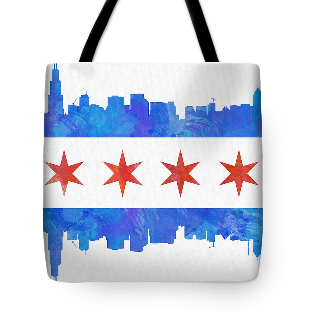 Chicago Tote Bag featuring the painting Chicago Flag Watercolor by Mike Maher