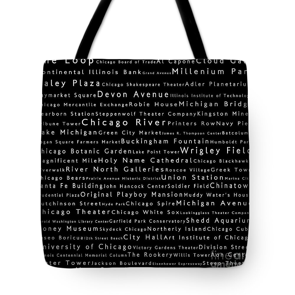 City Tote Bag featuring the digital art Chicago in Words Black by Sabine Jacobs