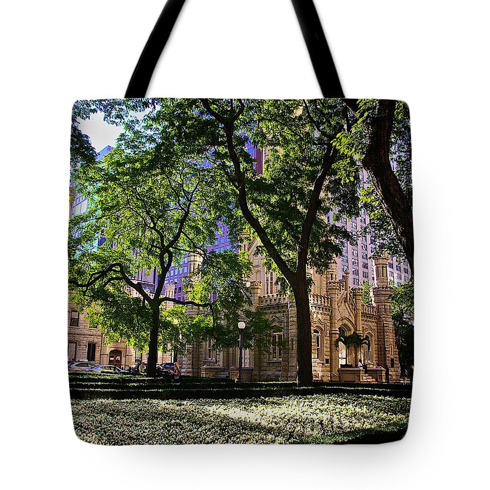 Park Tote Bag featuring the photograph Chicago Morning in Water Tower Park by Frank J Casella