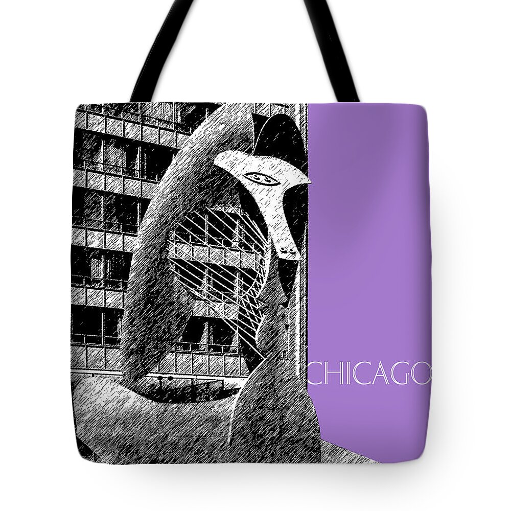 Architecture Tote Bag featuring the digital art Chicago Pablo Picasso - Violet by DB Artist