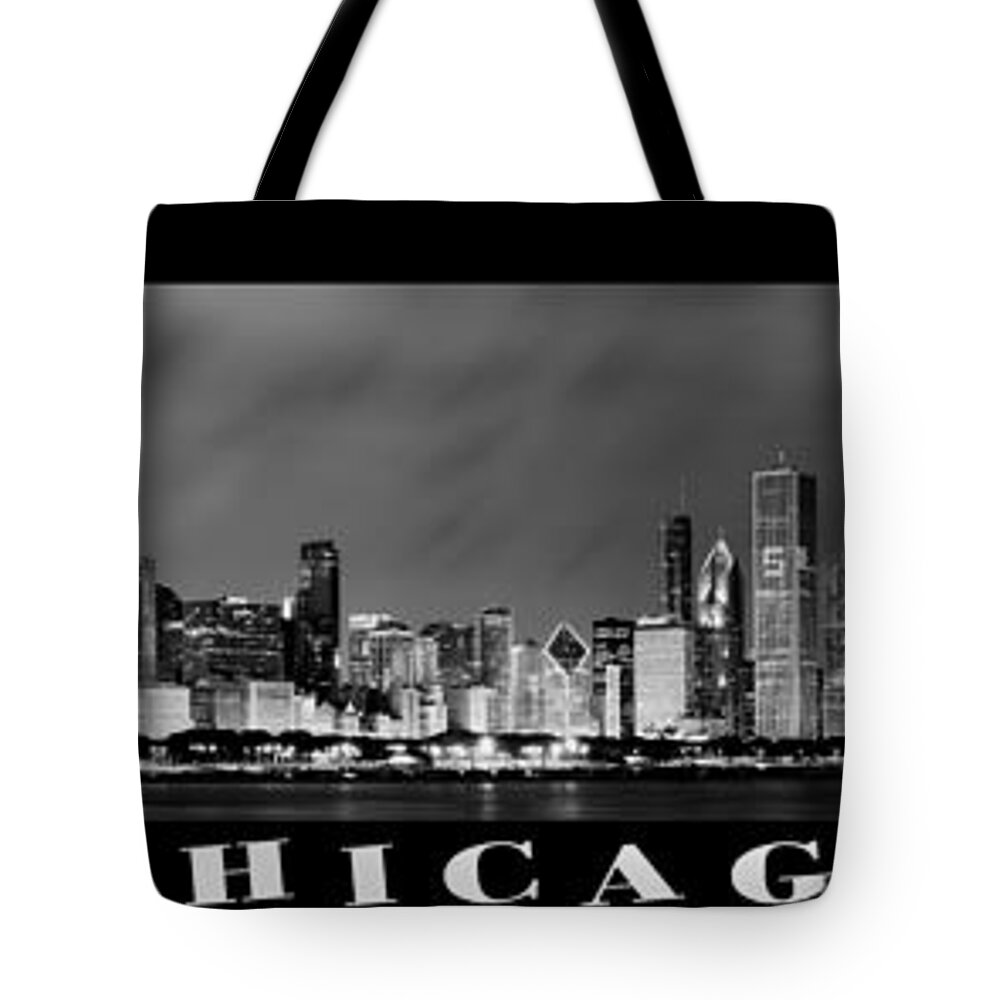 Chicago Skyline Tote Bag featuring the photograph Chicago Panorama at Night by Sebastian Musial