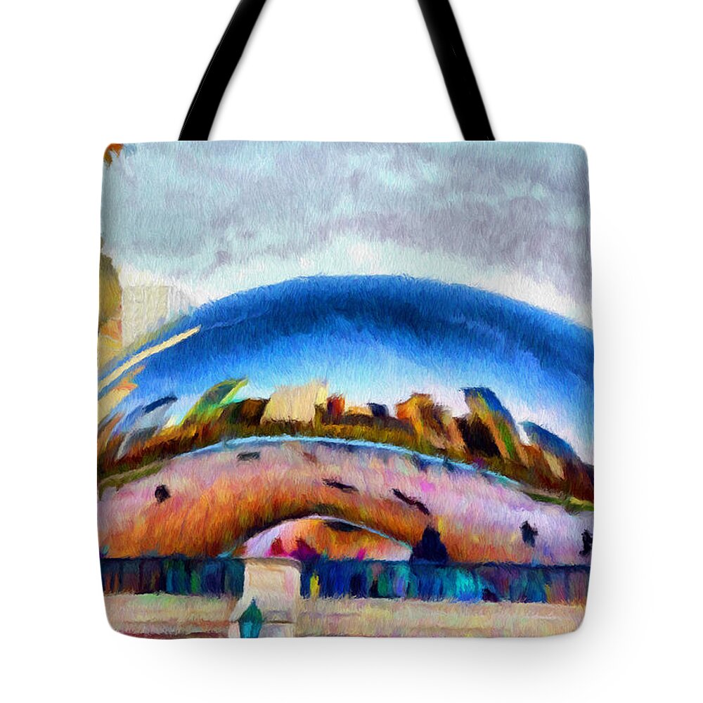 Bean Tote Bag featuring the painting Chicago Reflected by Jeffrey Kolker