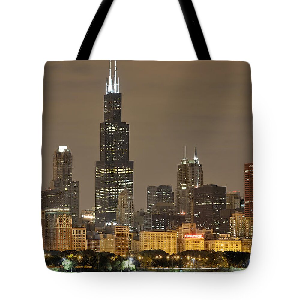 Chicago Skyline Tote Bag featuring the photograph Chicago Skyline at Night by Sebastian Musial