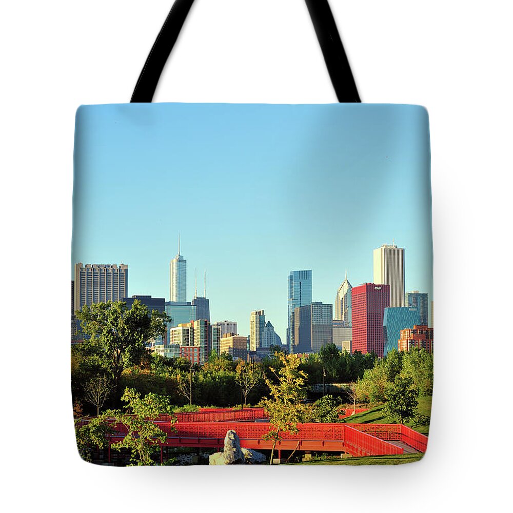 Tranquility Tote Bag featuring the photograph Chicago Skyline View by Bruce Leighty