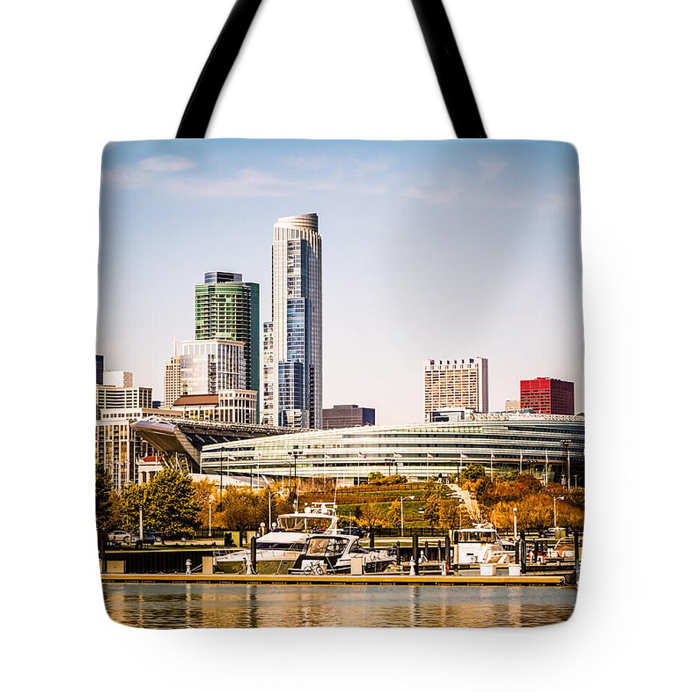 America Tote Bag featuring the photograph Chicago Skyline with Soldier Field by Paul Velgos