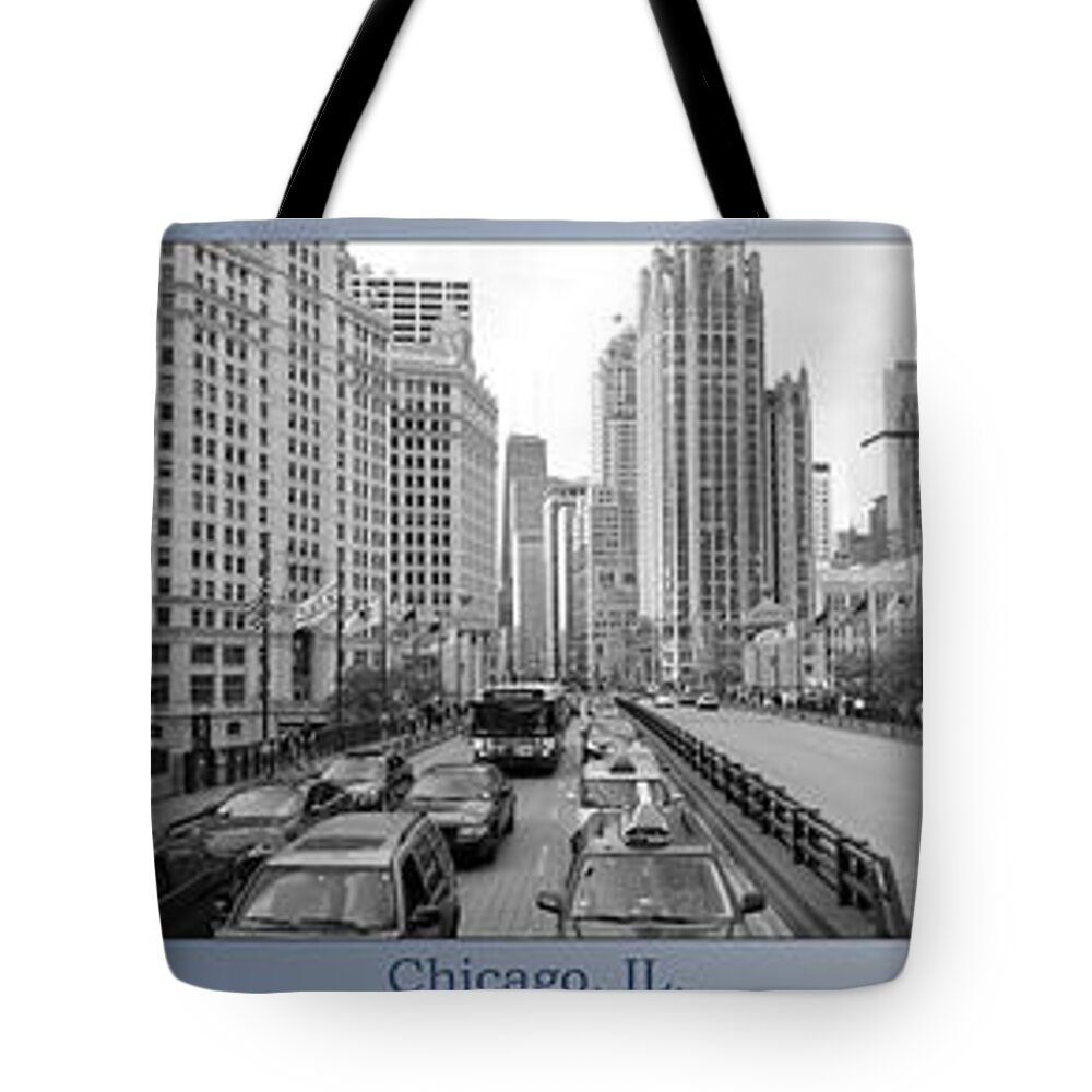Chicago Tote Bag featuring the photograph Chicago Triptych 3 Panel Black and White by Thomas Woolworth