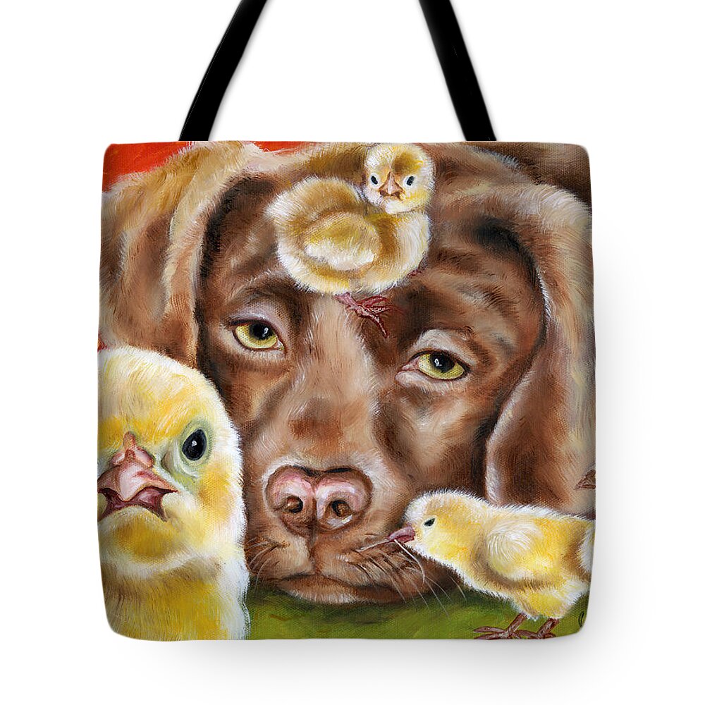 Funny Tote Bag featuring the painting Chick sitting afternoon by Hiroko Sakai