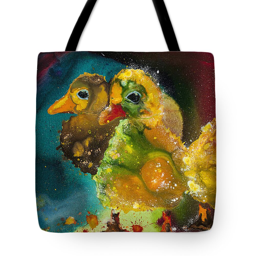Animal Tote Bag featuring the painting Chick Trio by Kasha Ritter