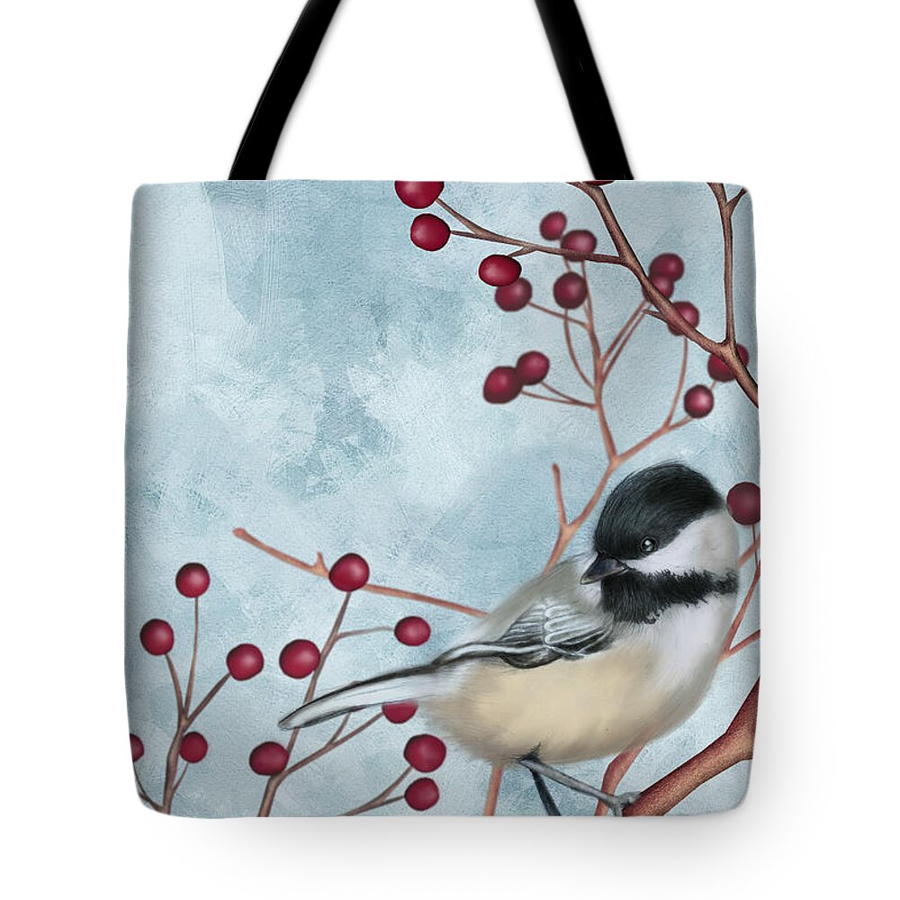 Chickadee Tote Bag featuring the digital art Chickadee I by April Moen