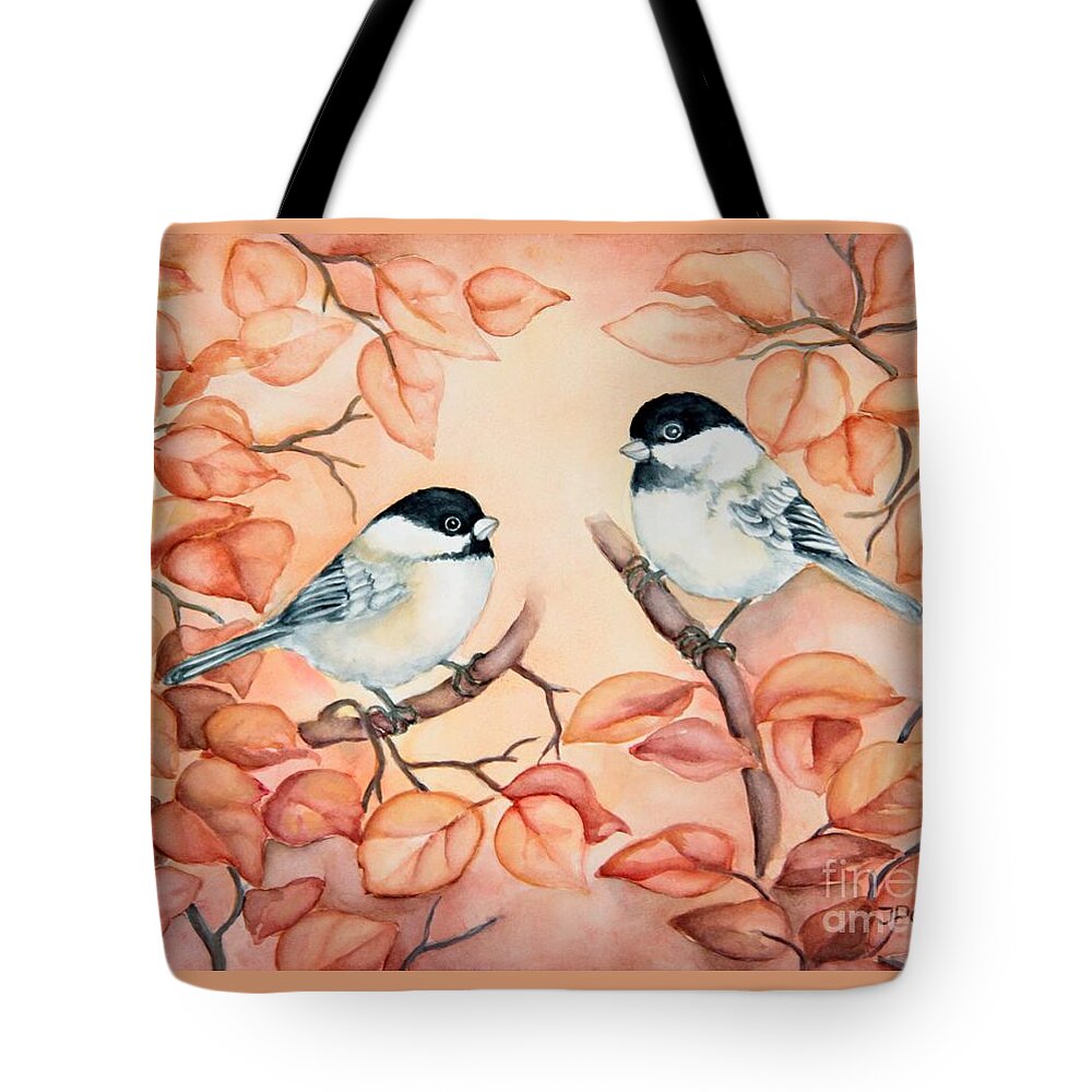 Chickadee Tote Bag featuring the painting Chickadees by Inese Poga