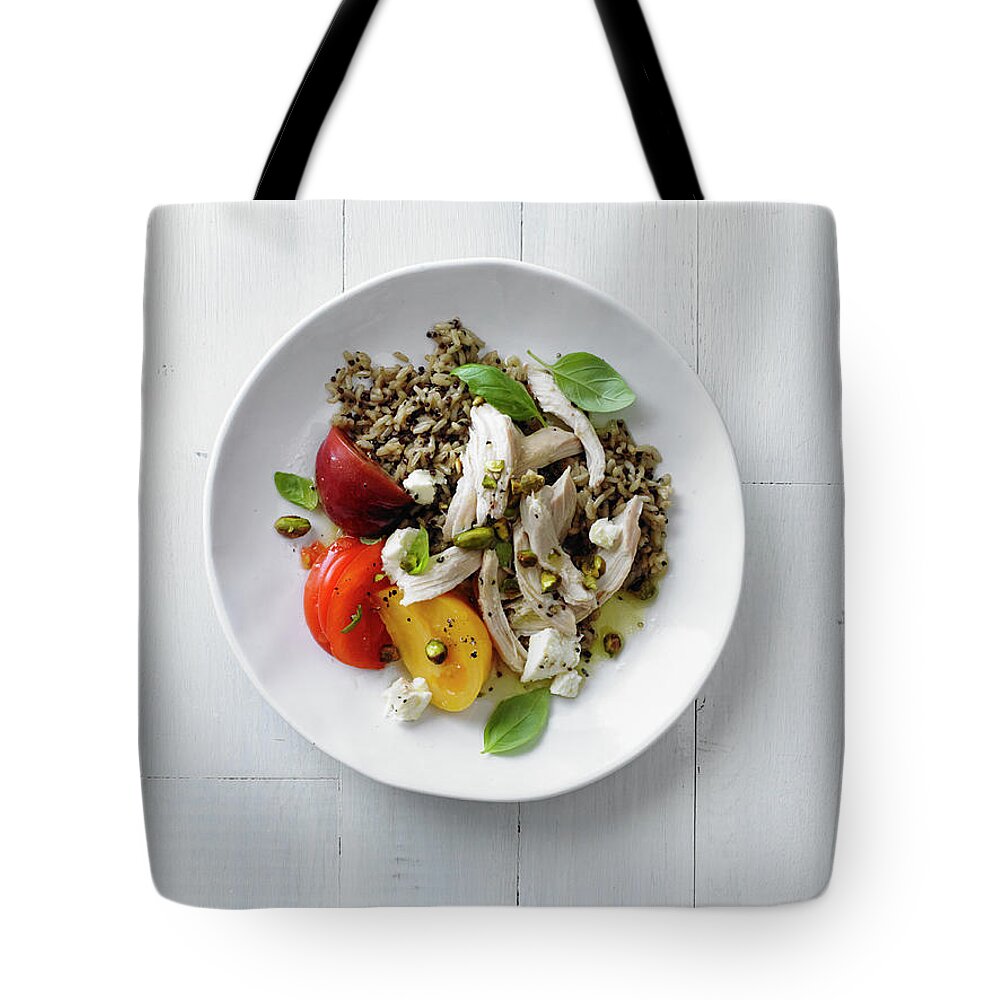 Chicken Salad Tote Bag featuring the photograph Chicken Salad With Orange-pistachio by Iain Bagwell