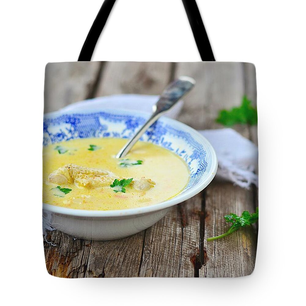 Spoon Tote Bag featuring the photograph Chicken Soup by Zoryana Ivchenko