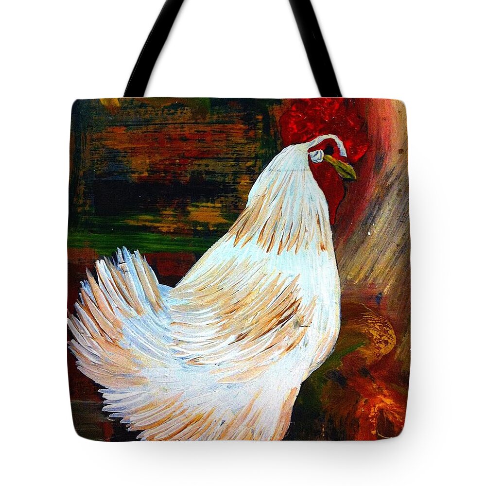 Chicken Tote Bag featuring the painting Chicken--Yard Bird by Saundra Myles