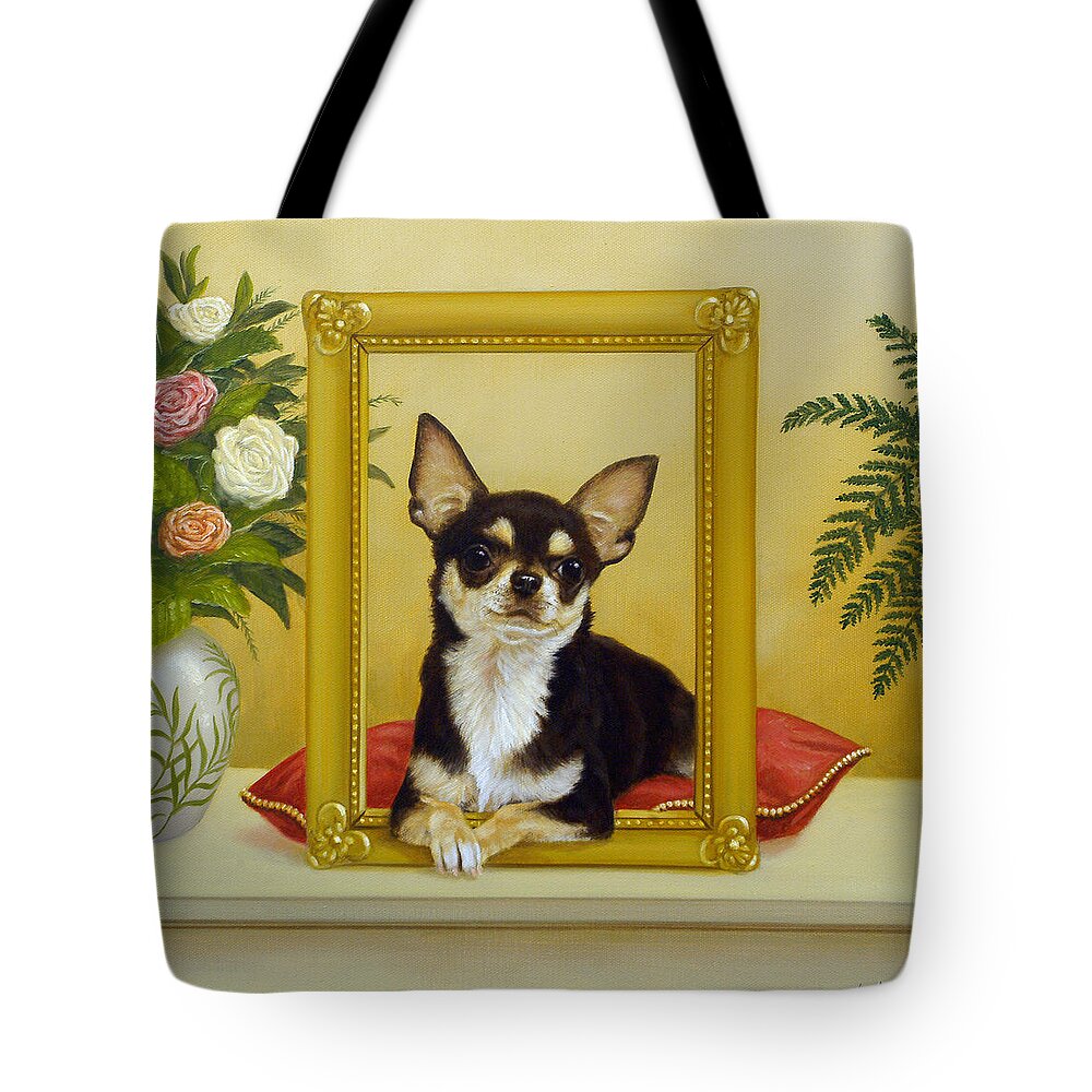Chihuahua Tote Bag featuring the painting Chihuahua V - Mona Lisa by John Silver