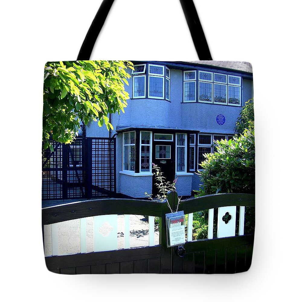 Beatles Tote Bag featuring the photograph Childhood home of John Lennon Liverpool UK by Steve Kearns