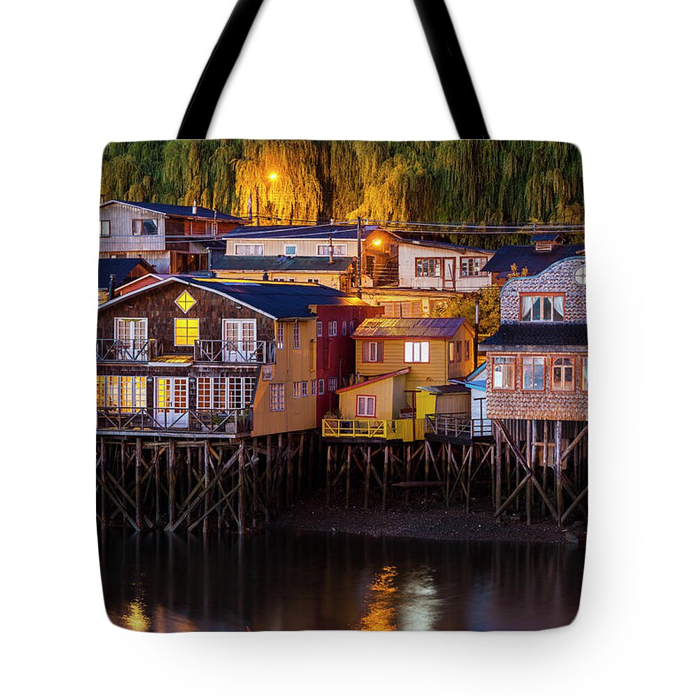 Water's Edge Tote Bag featuring the photograph Chile, Chiloe Island by Walter Bibikow