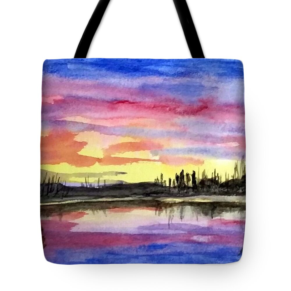 Impression Tote Bag featuring the painting Chilly Morning Sunrise by Gerry Smith
