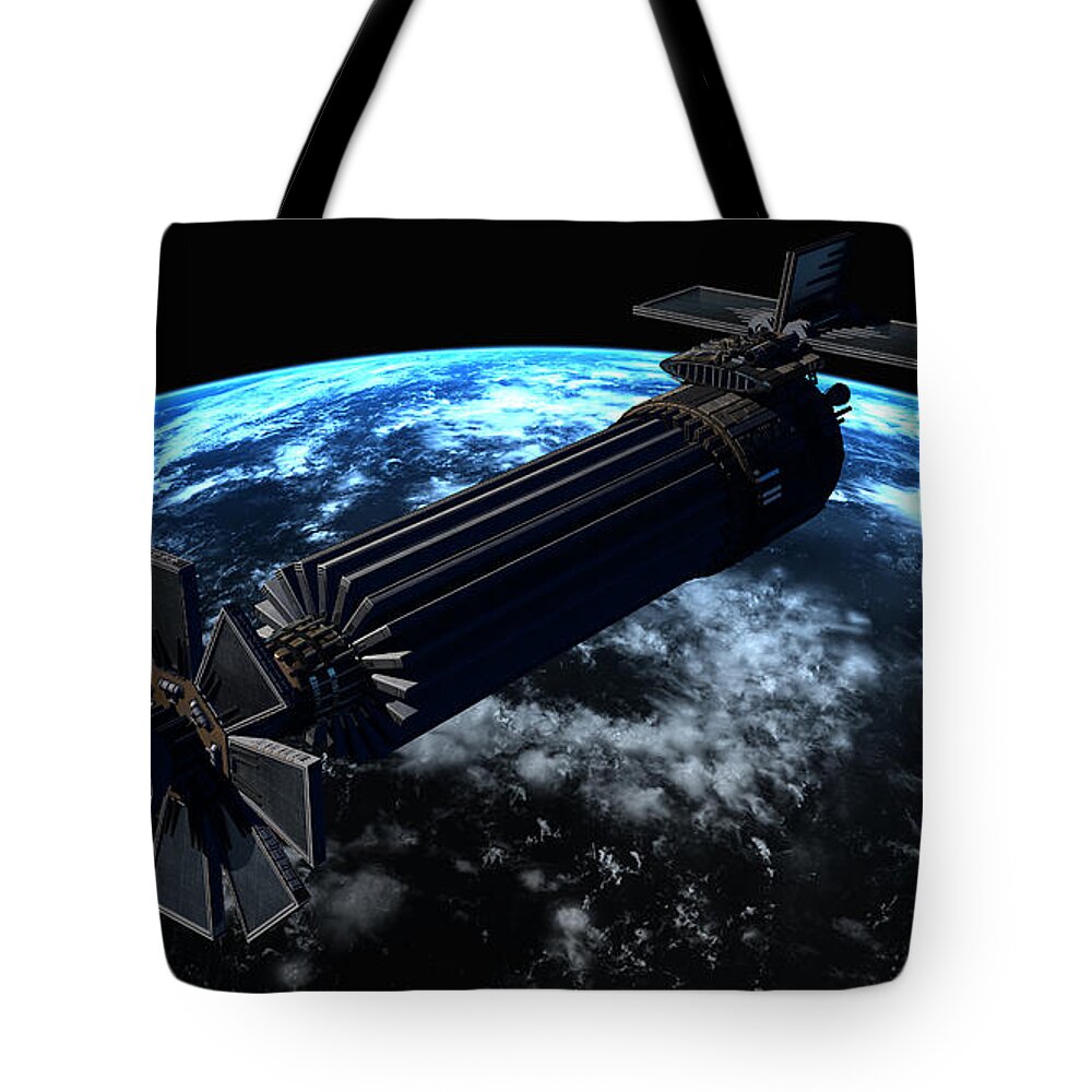 Satellite Tote Bag featuring the digital art Chinese Orbital Weapons Platform by Rhys Taylor