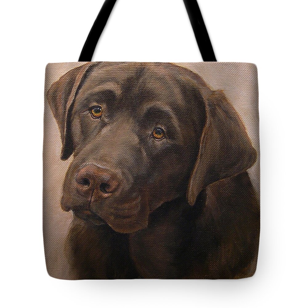 Dog Tote Bag featuring the painting Chocolate Labrador Retriever Portrait by Amy Reges