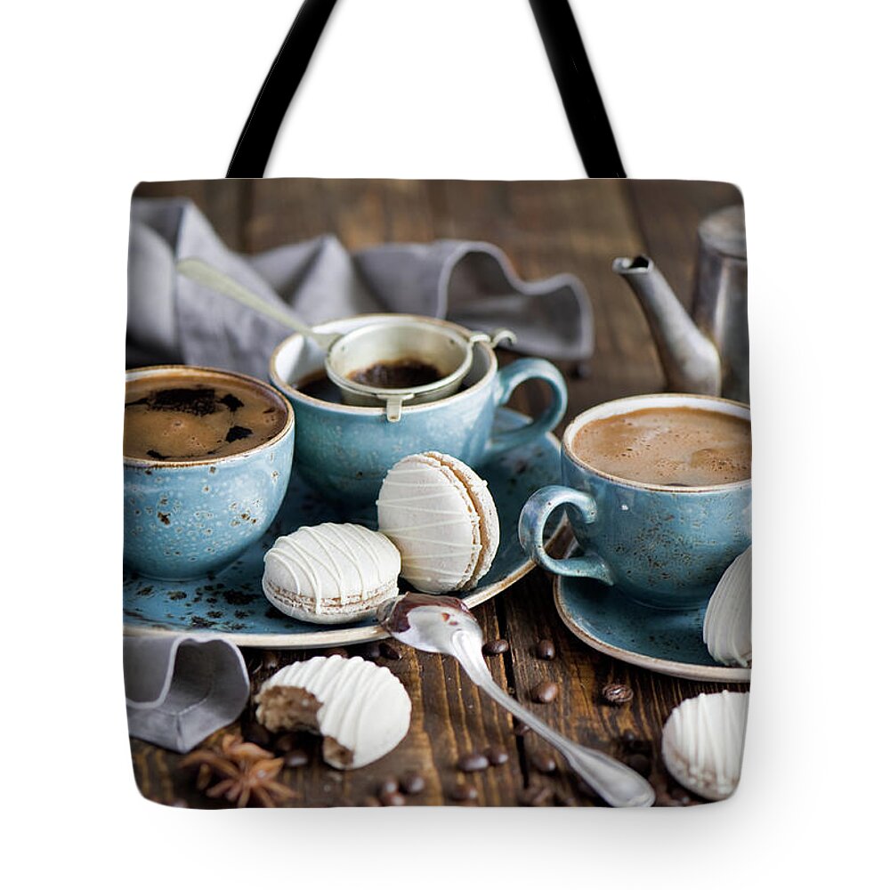 Spoon Tote Bag featuring the photograph Chocolate Macarons by Verdina Anna