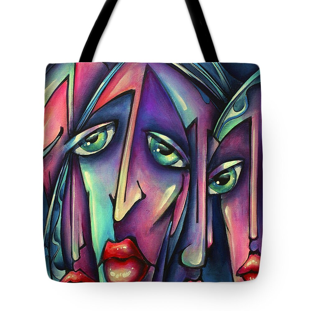 Portrait Tote Bag featuring the painting 'Choosing sides' by Michael Lang