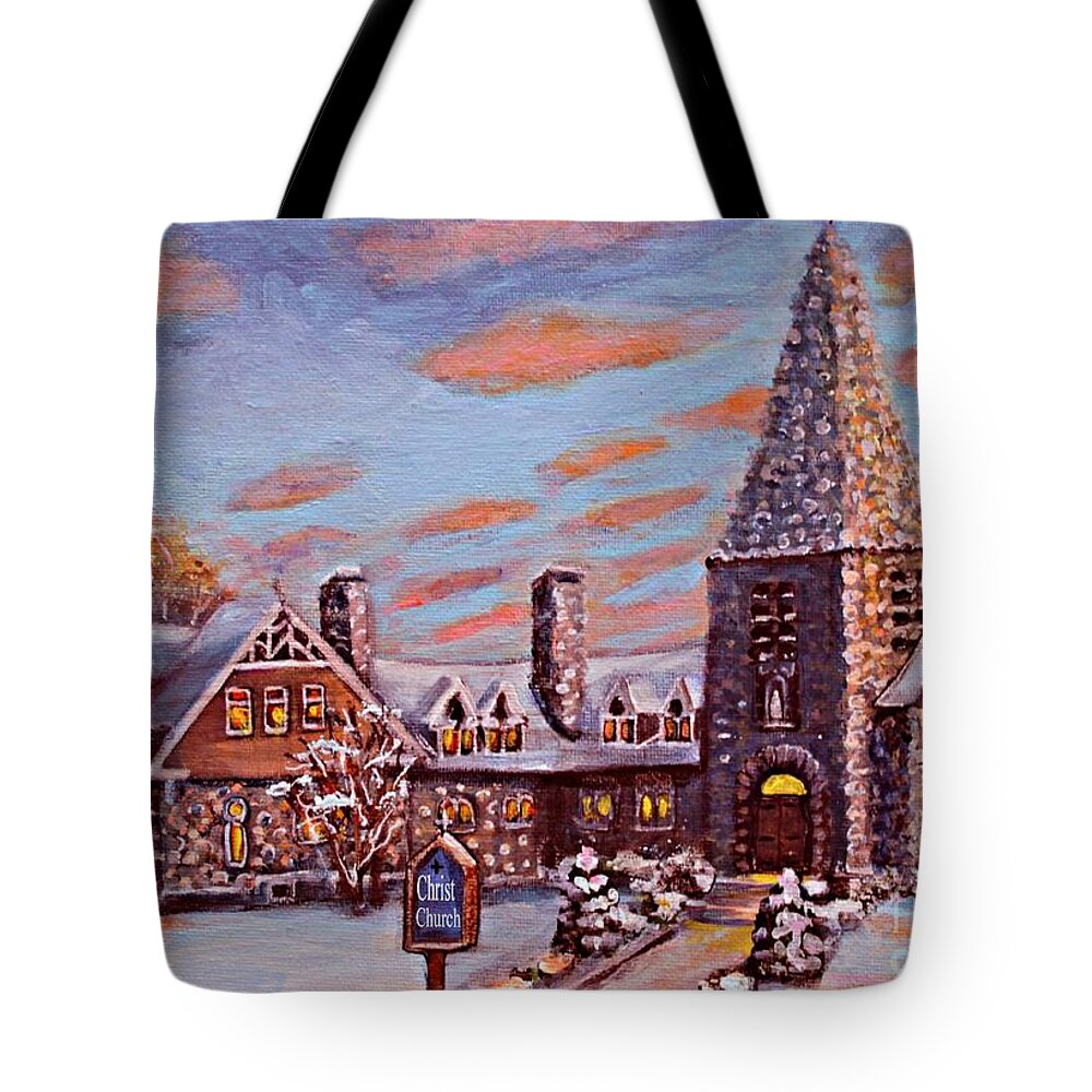 Christ Church Tote Bag featuring the painting Christ Church in the Setting Sunlight by Rita Brown