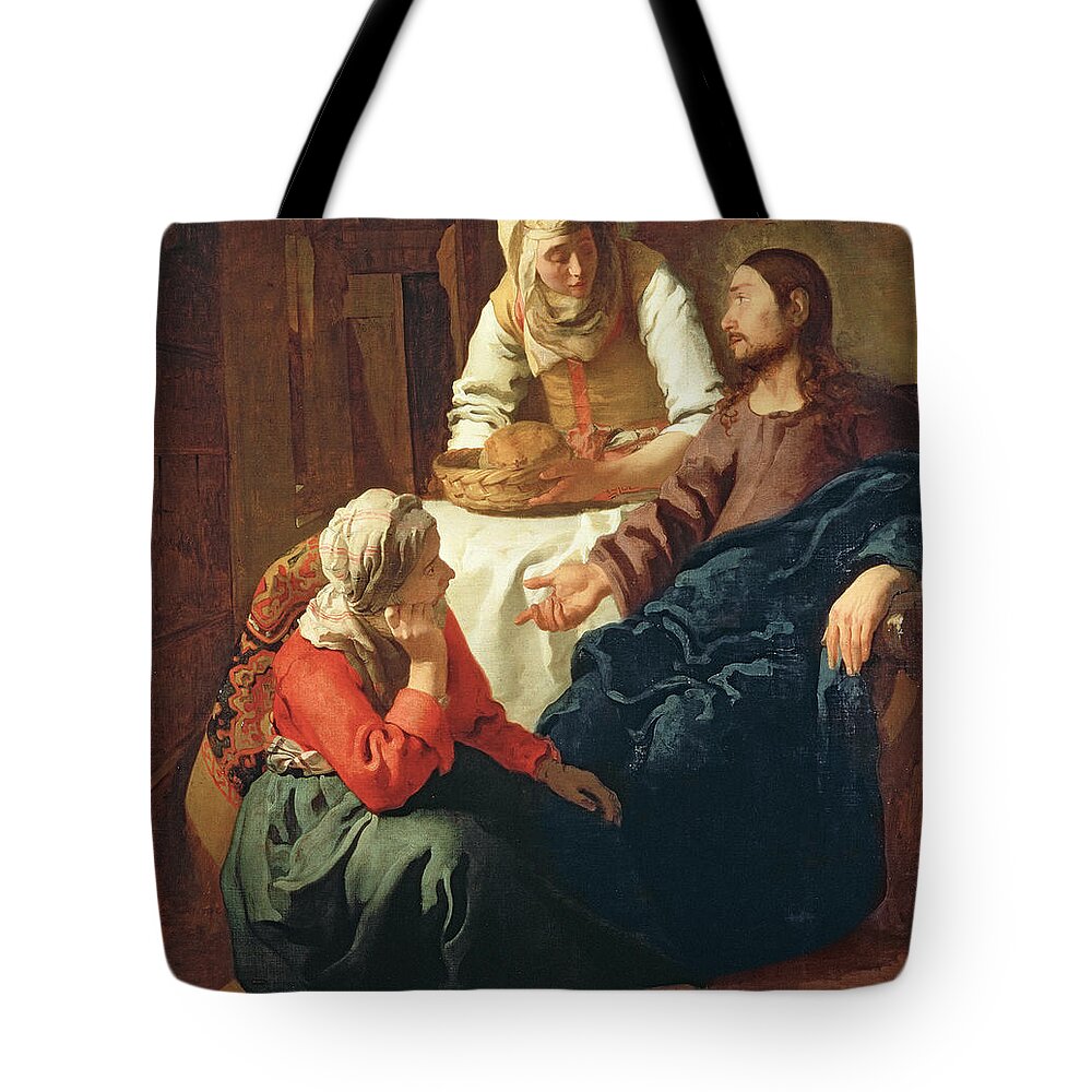 Vermeer Tote Bag featuring the painting Christ In The House Of Martha And Mary by Jan Vermeer