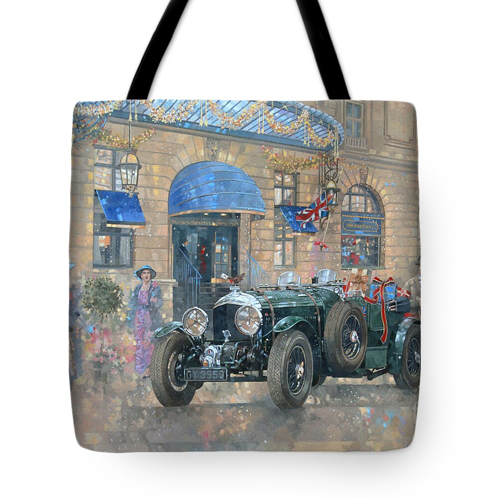 Rolls Royce Tote Bag featuring the painting Christmas at the Ritz by Peter Miller