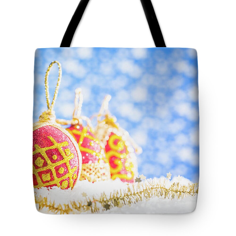 Fake Snow Tote Bag featuring the photograph Christmas Decorations by Deimagine