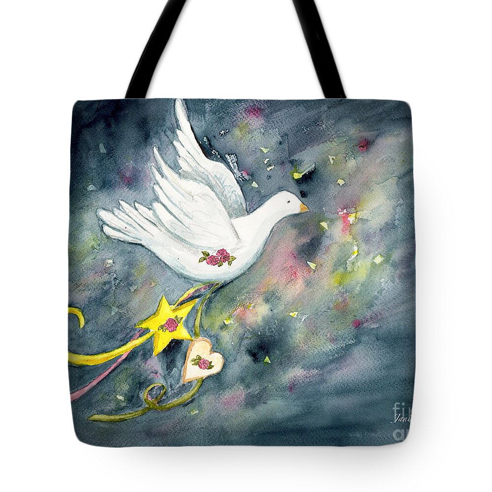 Christmas Tote Bag featuring the painting Christmas Dove In Flight by Janis Lee Colon