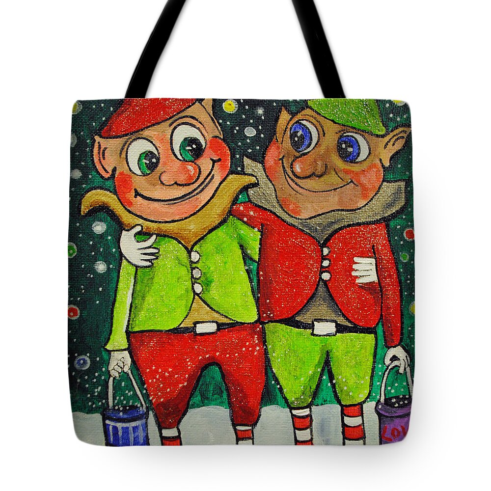 Christmas Tote Bag featuring the painting Christmas Elves by Patricia Arroyo