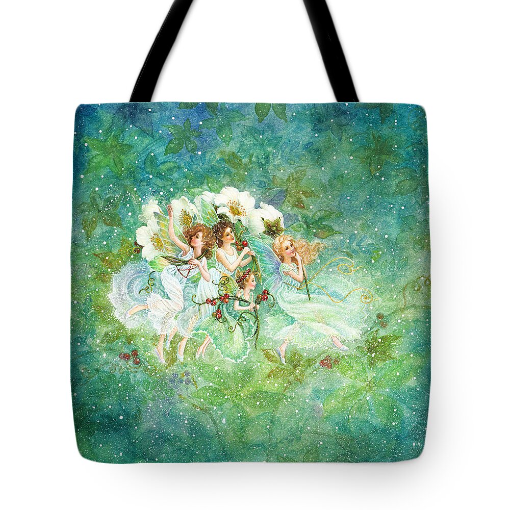 Fairies Tote Bag featuring the painting Christmas Fairies by Lynn Bywaters