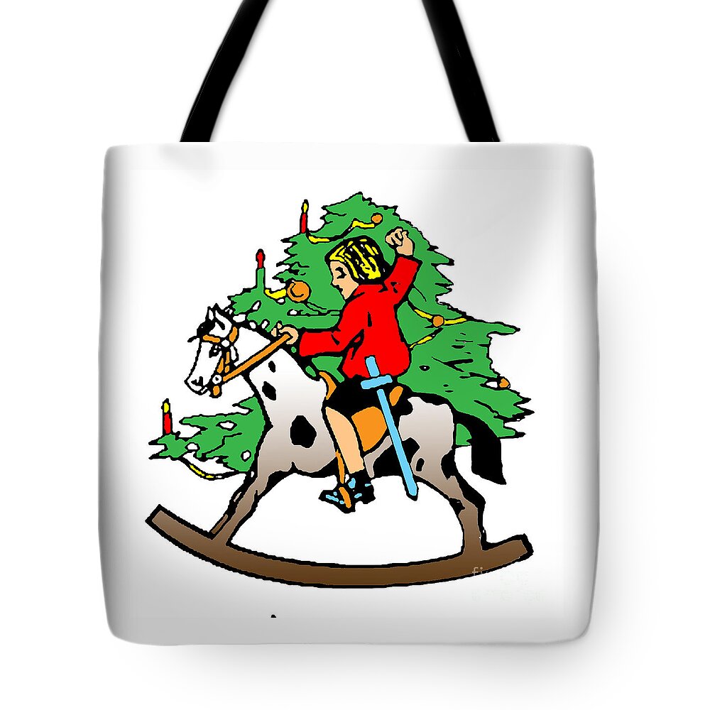 Christmas Tote Bag featuring the digital art Christmas Hobby Horse by Art MacKay