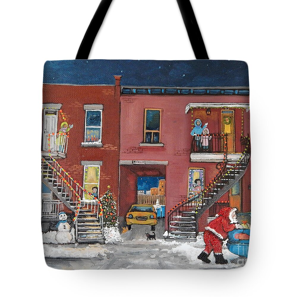 Christmas Tote Bag featuring the painting Christmas in the City by Reb Frost