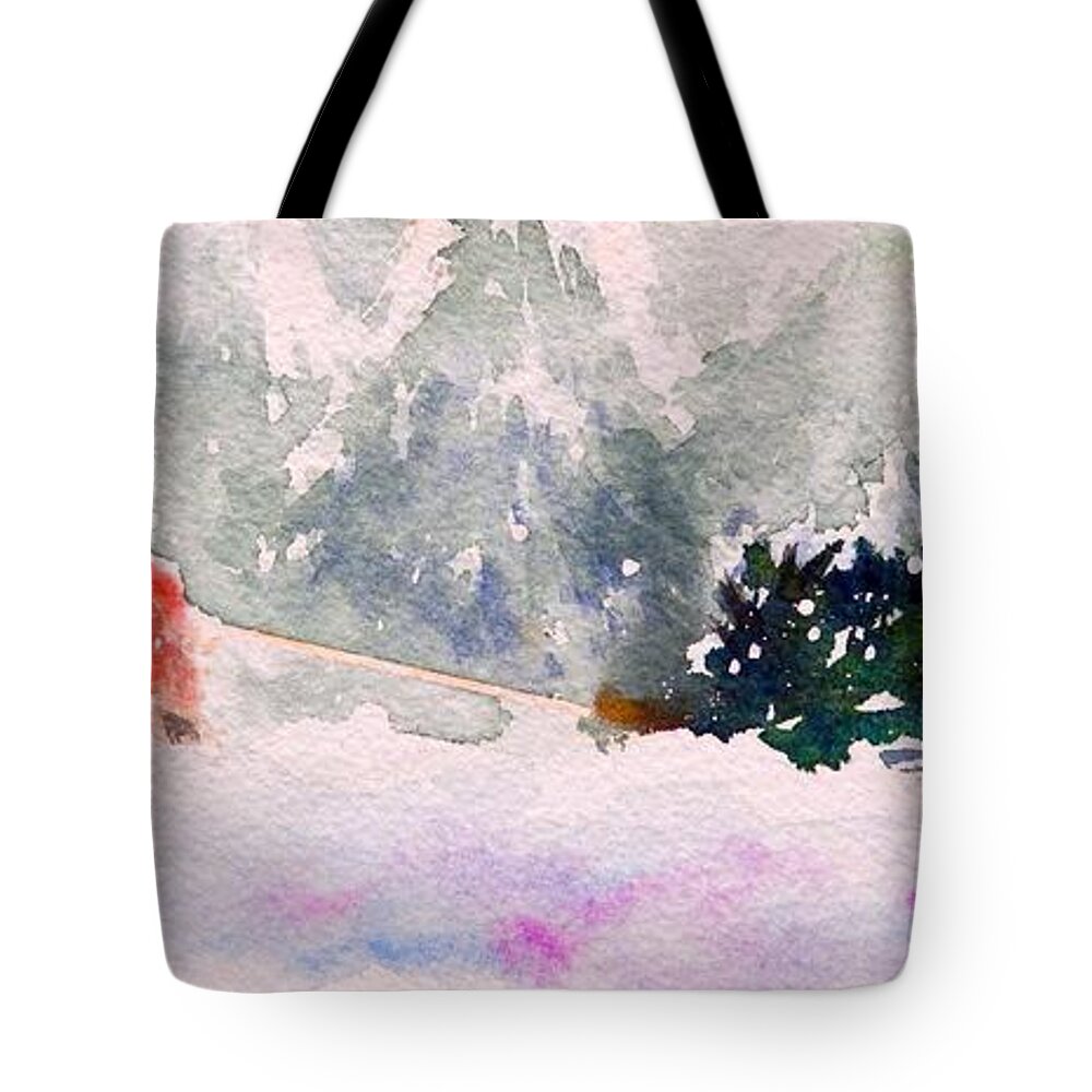 Landscape Tote Bag featuring the painting Christmas is Coming by Yoshiko Mishina