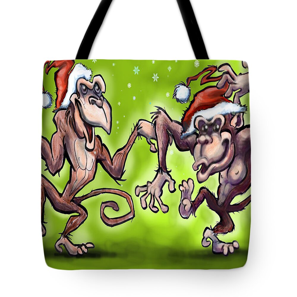 Christmas Tote Bag featuring the painting Christmas Monkeys by Kevin Middleton