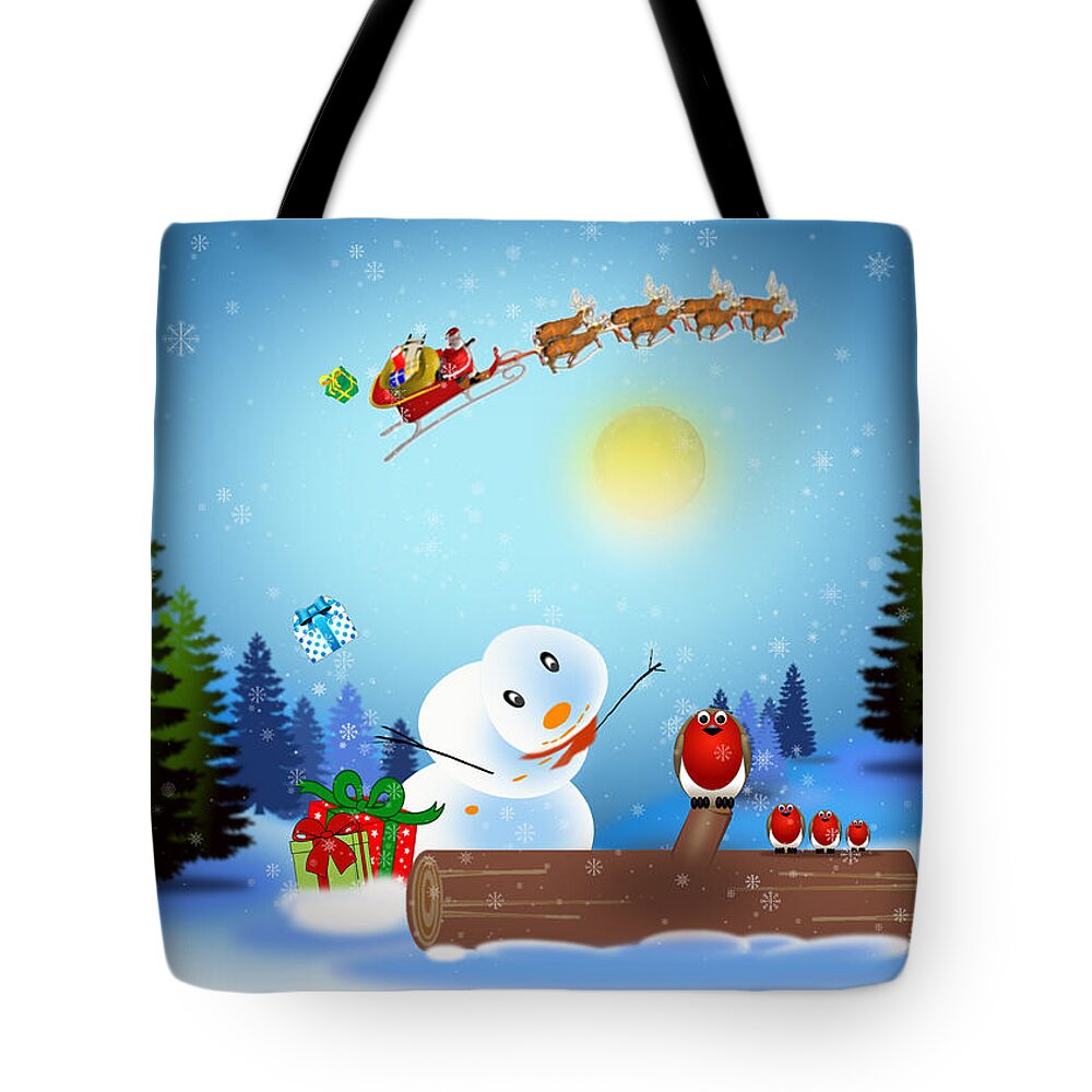 Robin Tote Bag featuring the digital art Christmas Robin by Spikey Mouse Photography