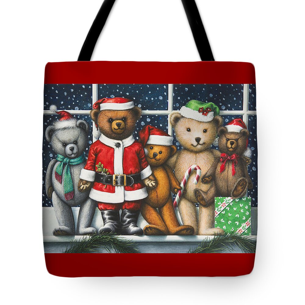 Teddy Bears Tote Bag featuring the painting Christmas Teddies by Lynn Bywaters