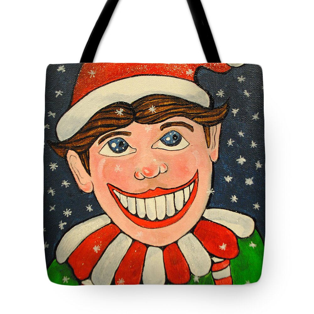Asbury Park Paintings Tote Bag featuring the painting Christmas Tillie by Patricia Arroyo
