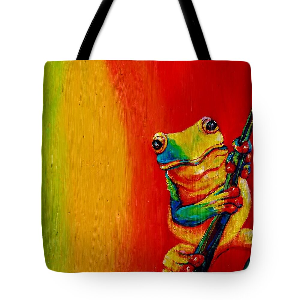 Frog Tote Bag featuring the painting Chroma Frog by Jean Cormier