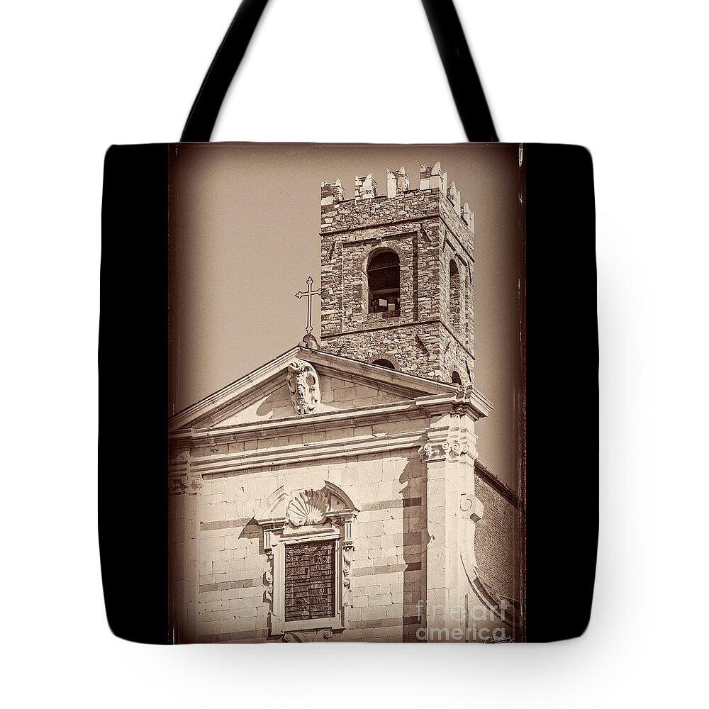 Italy Tote Bag featuring the photograph Church and Tower closeup by Prints of Italy