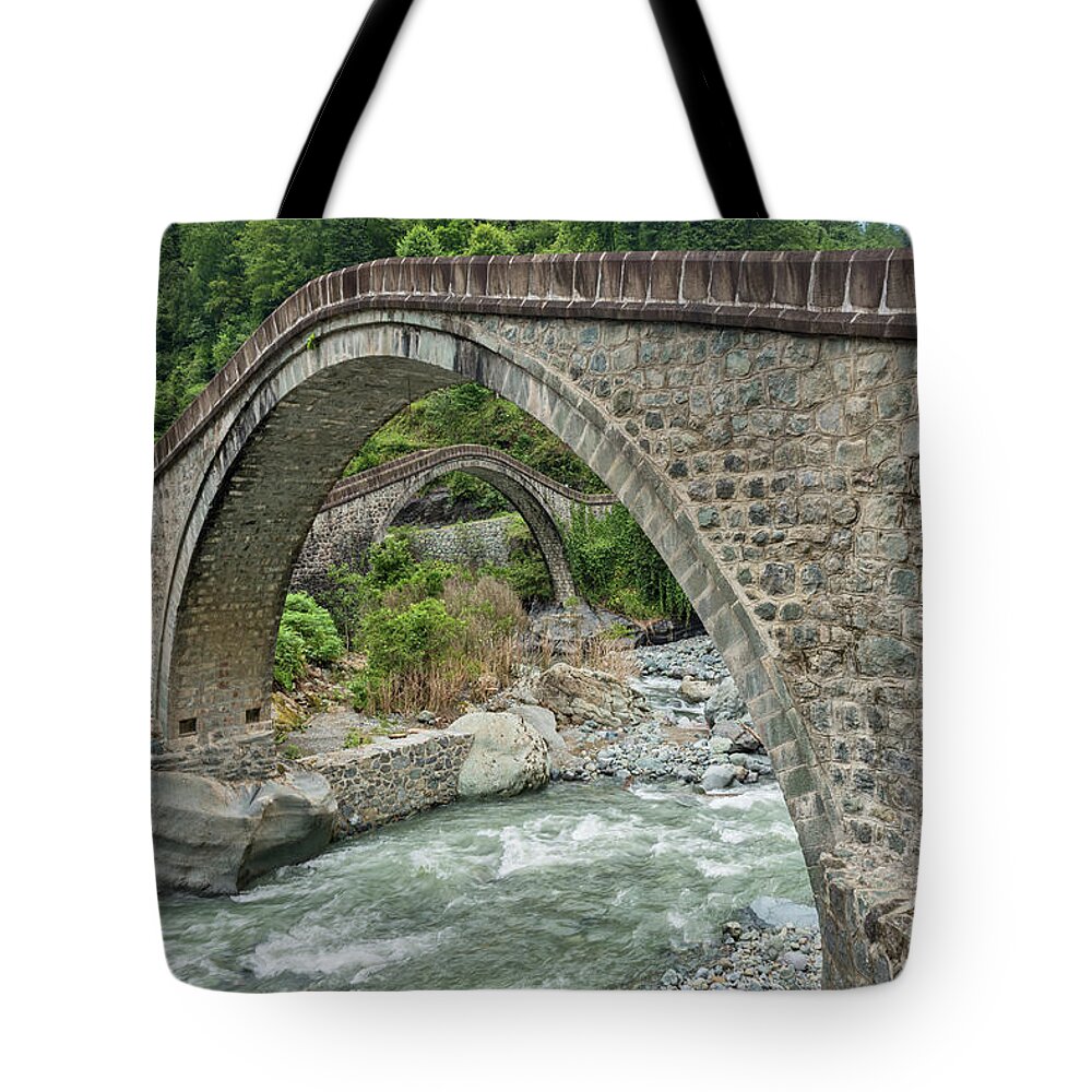 Tranquility Tote Bag featuring the photograph Ciftekemer Bridge by Salvator Barki