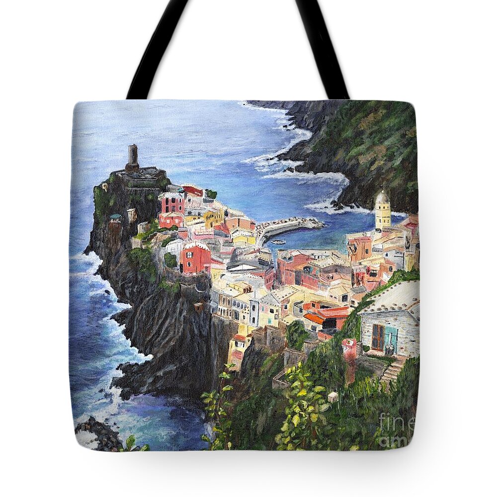 Vernazza Tote Bag featuring the painting Cinque Terra Painting by Timothy Hacker