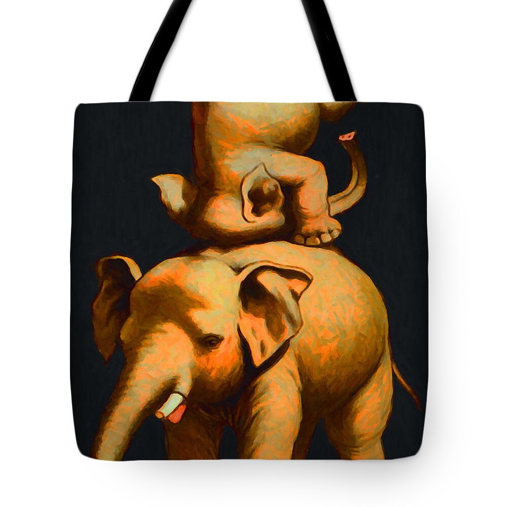 Animal Tote Bag featuring the photograph Circus Elephants - 2012-1230 - Painterly by Wingsdomain Art and Photography