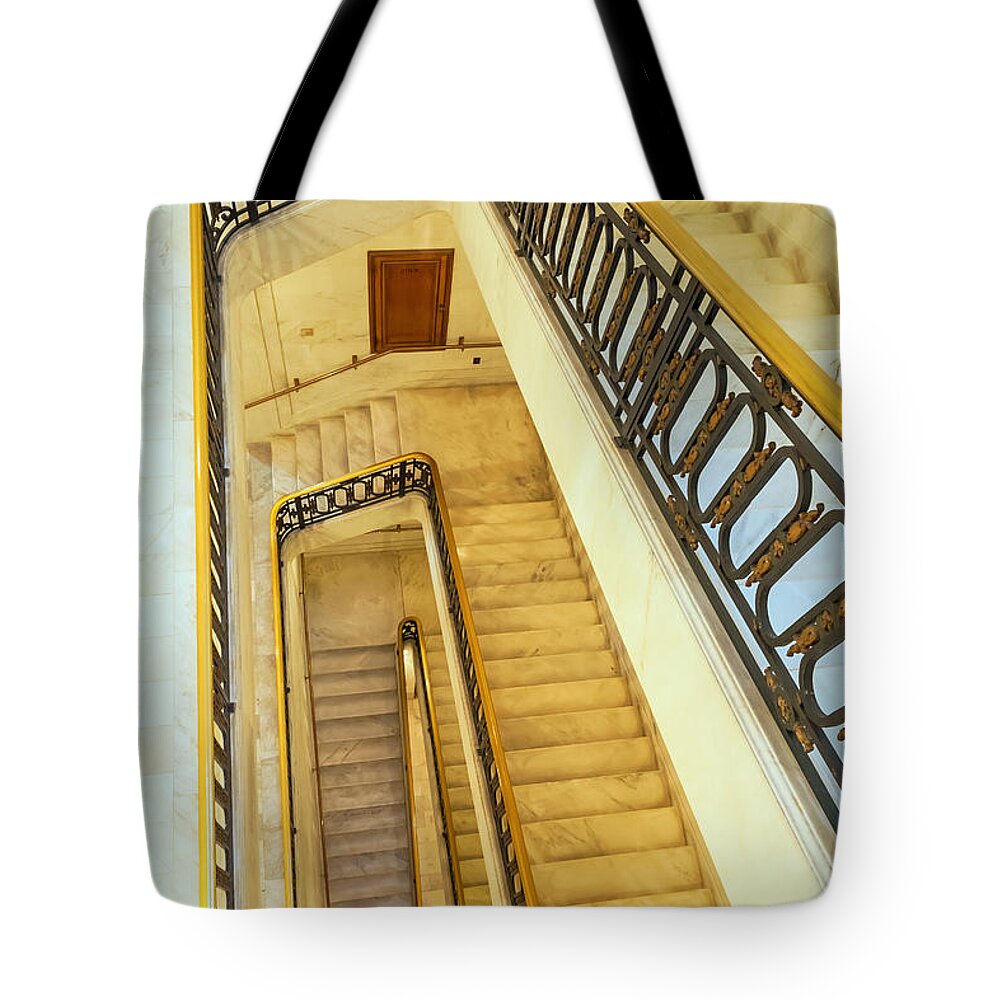 City Tote Bag featuring the photograph City Hall Stairway by Jonathan Nguyen