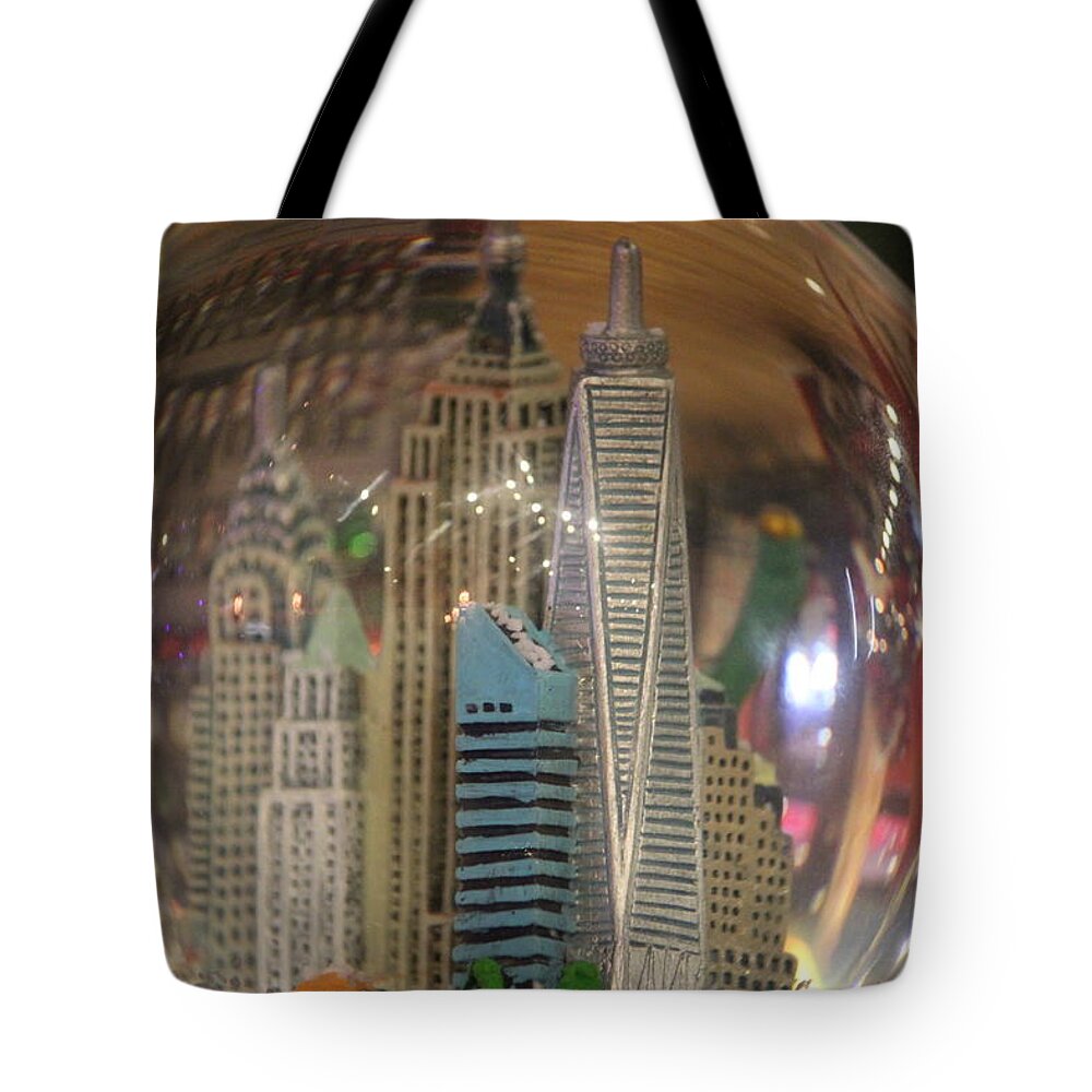 Snow Globe Tote Bag featuring the photograph City in a Bubble by Jewels Hamrick