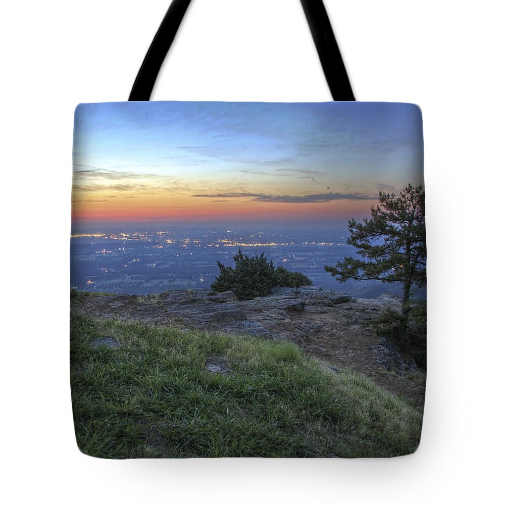 Mt. Nebo Tote Bag featuring the photograph City Lights from Sunrise Point at Mt. Nebo - Arkansas by Jason Politte