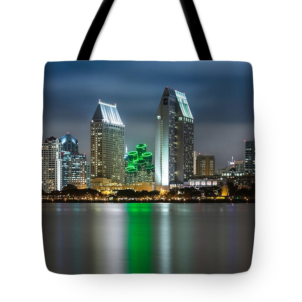 San Diego; Skyline; California; Sky Scraper; City Lights; Clouds; Reflection Tote Bag featuring the photograph City of San Diego Skyline 1 by Larry Marshall