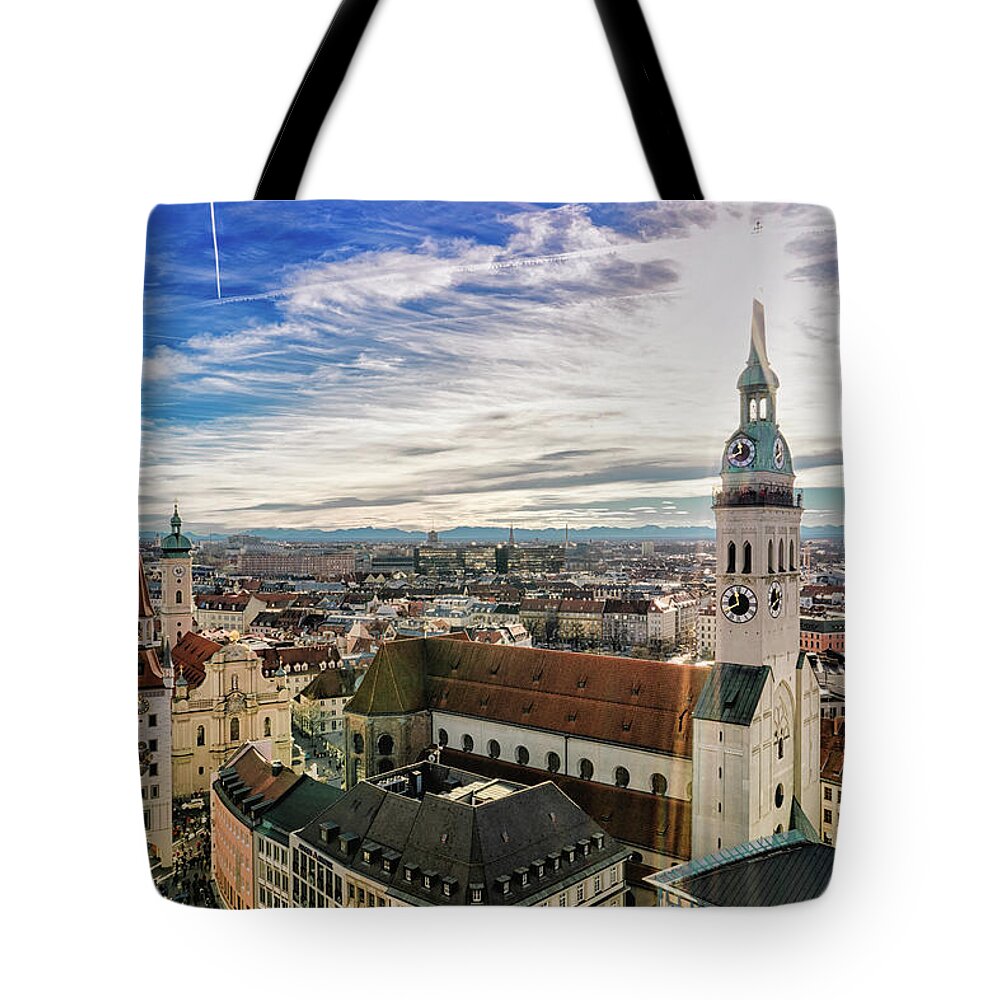 New Town Hall Tote Bag featuring the photograph Cityscape Of Munich by Michael Fellner